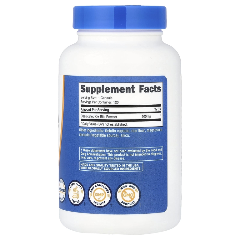 Nutricost, Бычья желчь, 500 мг, 120 капсул