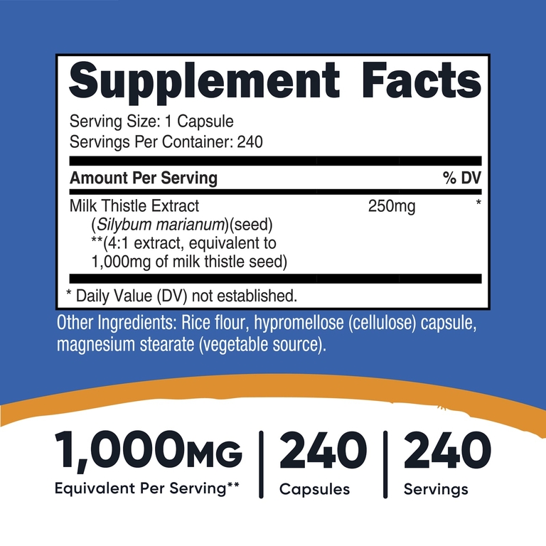 Nutricost, Расторопша, 1000 мг, 240 капсул
