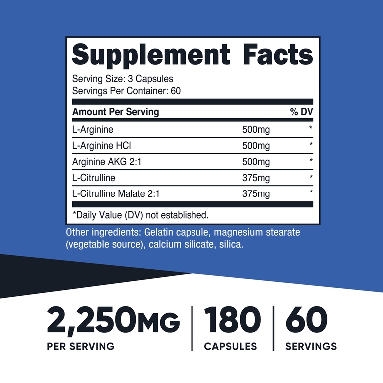 Nutricost, Performance, усилитель оксида азота, 180 капсул