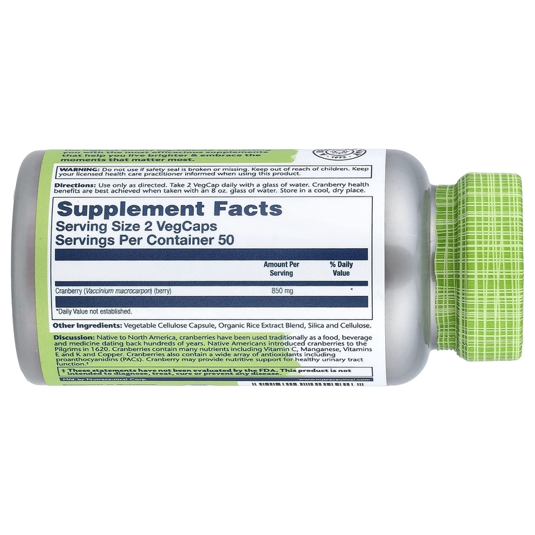 Solaray, True Herbs, клюква, 100 растительных капсул (425 мг на капсулу)