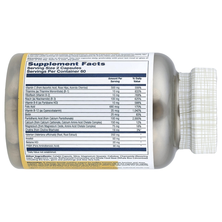 Solaray, витамин B-Stress PM™ с медленным высвобождением, 120 капсул