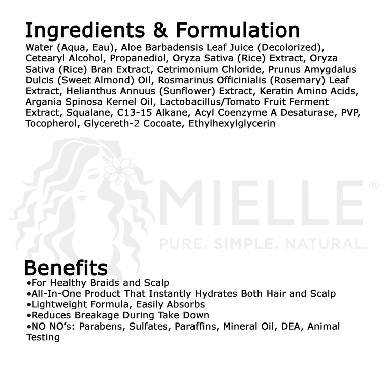 Mielle, Увлажняющее средство для кос и кожи головы, смесь рисовой воды и алоэ вера, 237 мл (8 жидк. унц.) (Товар снят с продажи) 