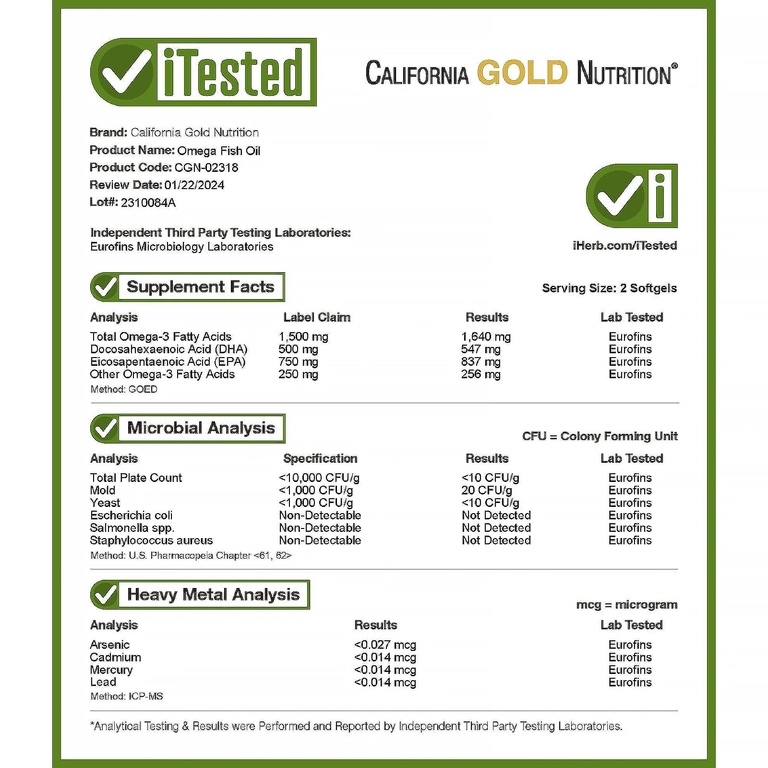 California Gold Nutrition, норвежский рыбий жир с омега 3, с ЭПК и ДГК, натуральный лимонный вкус, 180 капсул
