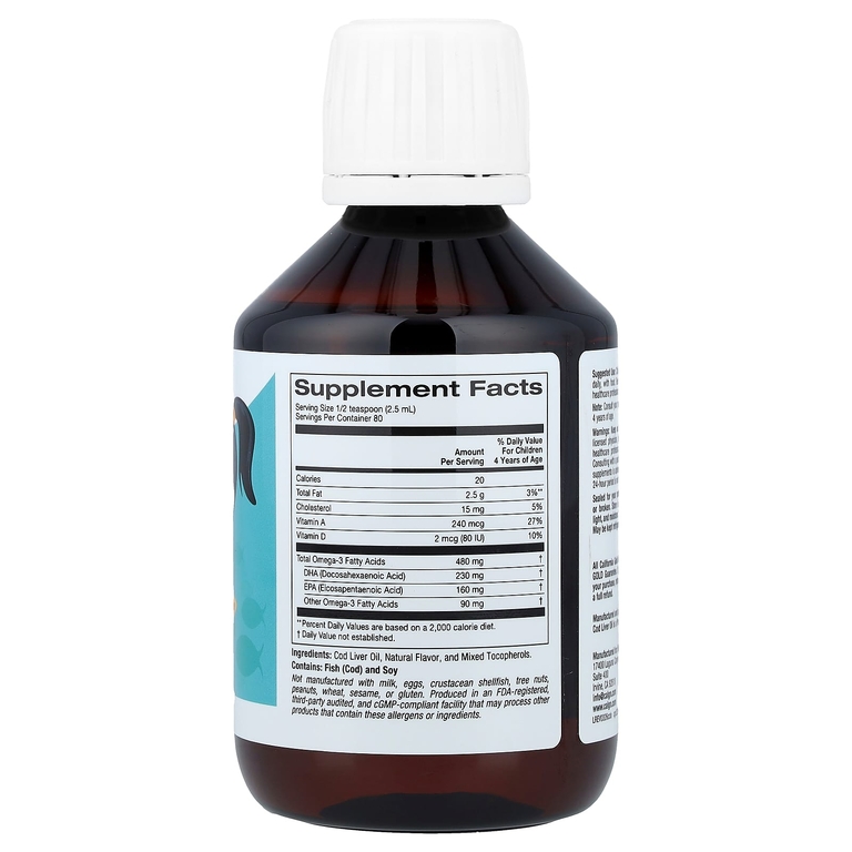 California Gold Nutrition, детская добавка с маслом печени норвежской трески, натуральный вкус клубники, 200 мл (6,7 жидк. унции)