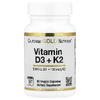 California Gold Nutrition, витамины D3 и K2 в форме MK-7, 60 растительных капсул