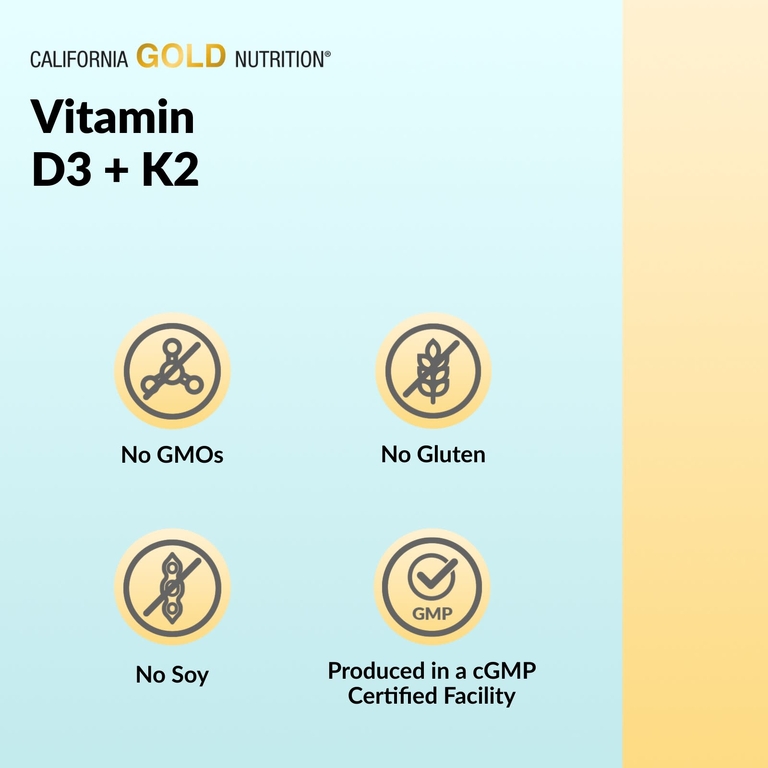 California Gold Nutrition, витамины D3 и K2 в форме MK-7, 60 растительных капсул