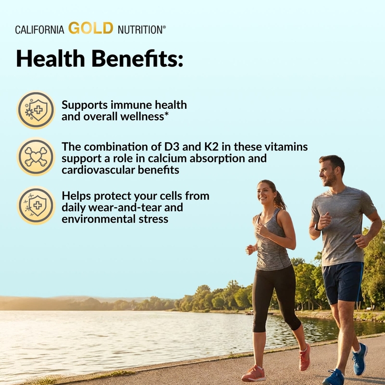 California Gold Nutrition, витамины D3 и К2 в форме MK-7, 180 растительных капсул