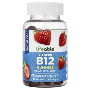 Lifeable, жевательный витамин B12, без сахара, с клубничным вкусом, 60 жевательных таблеток (500 мкг в 1 таблетке)