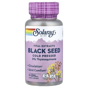 Solaray, Vital Extracts, чёрный тмин, холодный отжим, 60 веганских капсул (500 мг в 1 капсуле)