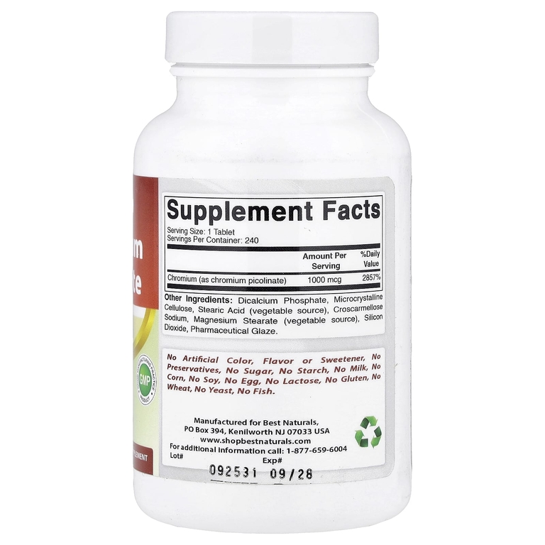 Best Naturals, Пиколинат хрома, 1000 мкг, 240 таблеток