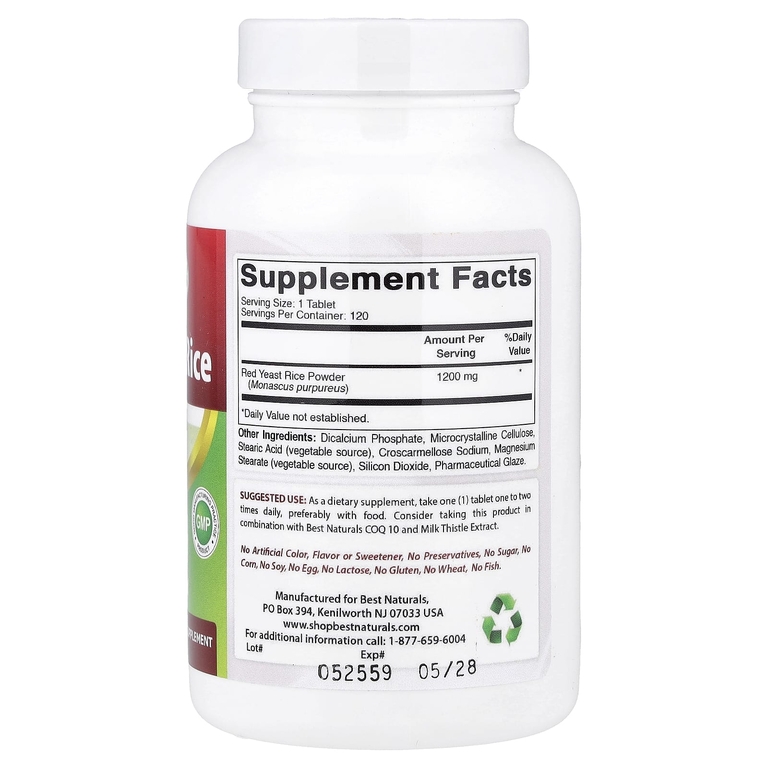 Best Naturals, красный ферментированный рис, 1200 мг, 120 таблеток