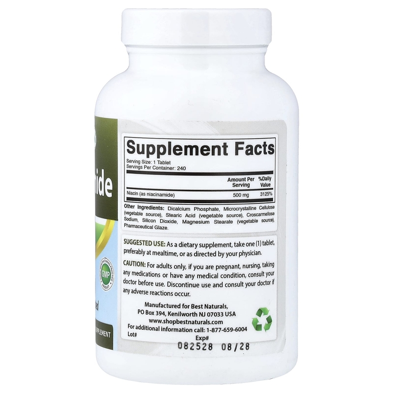 Best Naturals, Ниацинамид, 500 мг, 240 таблеток