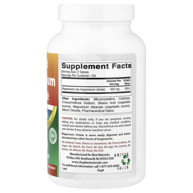 Best Naturals, цитрат магния, 250 таблеток (200 мг в 1 таблетке)