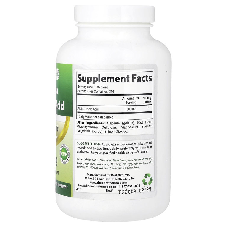 Best Naturals, Альфа-липоевая кислота, 600 мг, 240 капсул