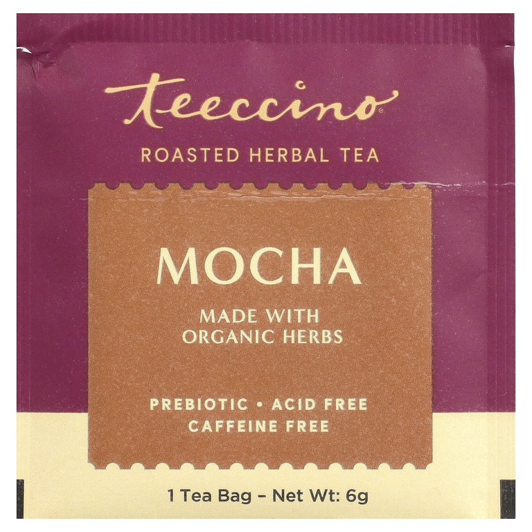 Teeccino, Жареный травяной чай, мокко, без кофеина, 25 чайных пакетиков, 150 г (5,3 унции)