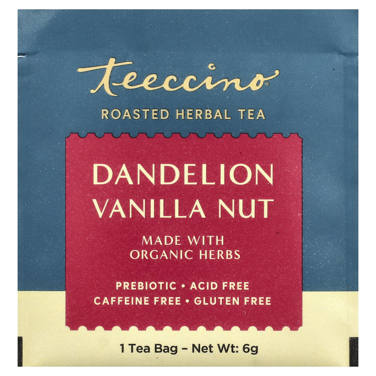 Teeccino, Жареный травяной чай, одуванчик, ваниль, орехи, без кофеина, 25 чайных пакетиков, 150 г (5,3 унции)