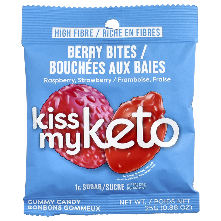Kiss My Keto, жевательные конфеты, ягодный вкус, малина и клубника, 8 пакетиков по 25 г (0,88 унции)