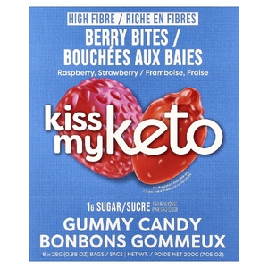 Kiss My Keto, жевательные конфеты, ягодный вкус, малина и клубника, 8 пакетиков по 25 г (0,88 унции)