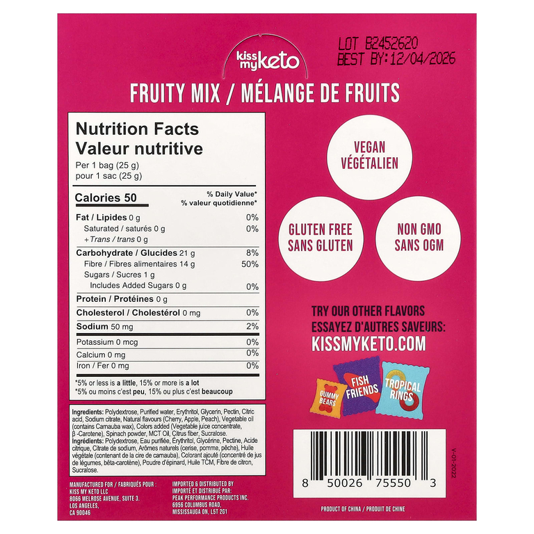 Kiss My Keto, жевательные конфеты, фруктовая смесь, 8 пакетиков по 25 г (0,88 унции)