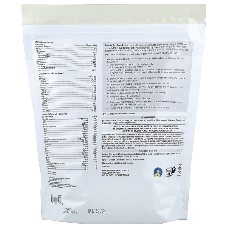 Metagenics, UltraGI Replenish®, полезные продукты, со вкусом шоколада, 630 г (22,22 унции)