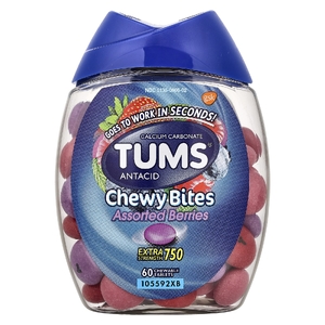 Tums, антацид, жевательные таблетки, ассорти ягод, 750 мг, 60 жевательных таблеток