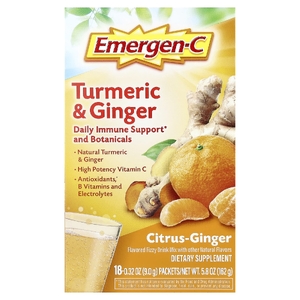 Emergen-C, Куркума и имбирь, цитрусовый и имбирь, 18 пакетиков по 9 г (0,32 унции)