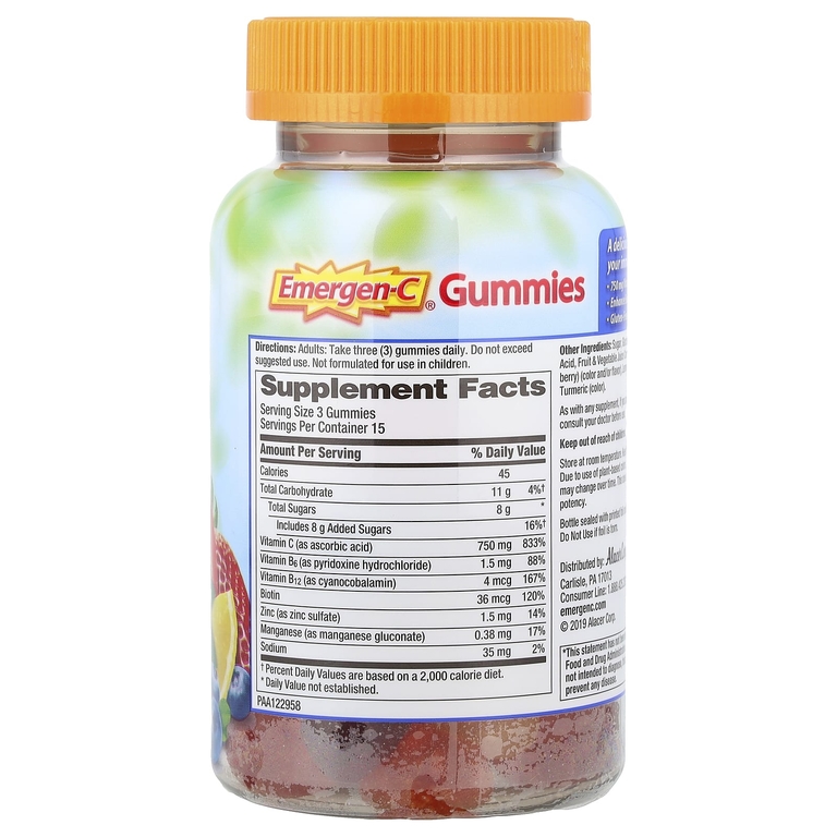 Emergen-C, Жевательные таблетки для поддержки иммунитета, клубника, лимон и голубика, 45 жевательных таблеток
