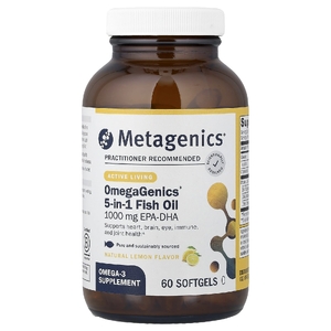 Metagenics, OmegaGenics®, рыбий жир 5 в 1, натуральный лимонный вкус, 60 капсул