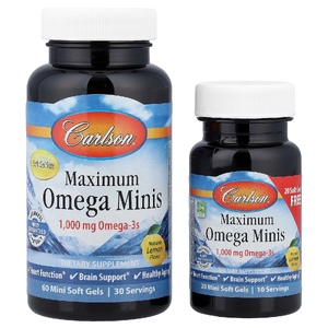 Carlson, Maximum Omega мини, натуральный лимон, 80 мини-капсул (500 мг в 1 капсуле)