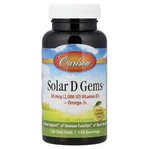 Carlson, Solar D Gems®, витамин D3 и омега-3 кислоты, натуральный лимонный вкус, 120 капсул