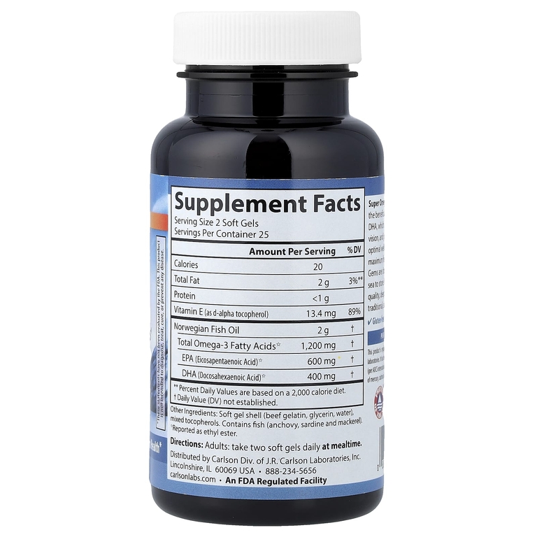 Carlson, Super Omega-3 Gems®, высокоэффективные омега-3 кислоты из рыбы дикого улова, 50 капсул