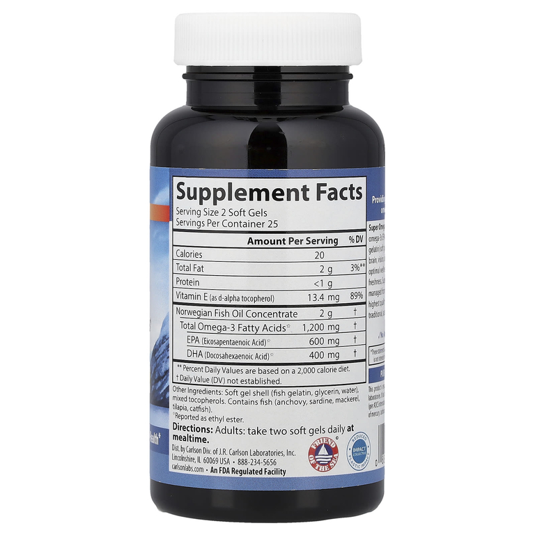 Carlson, Super Omega-3 Gems®, омега-з из норвежской рыбы, 50 капсул
