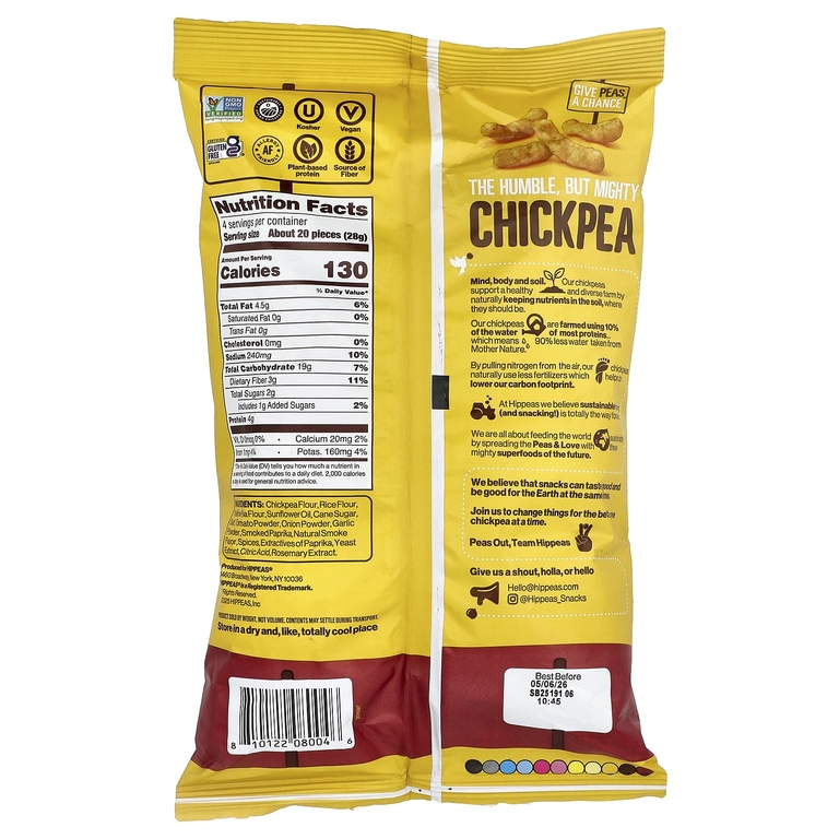Hippeas, Puffs от нута, Boheian Barbecue™, 113 г (4 унции) (Товар снят с продажи) 