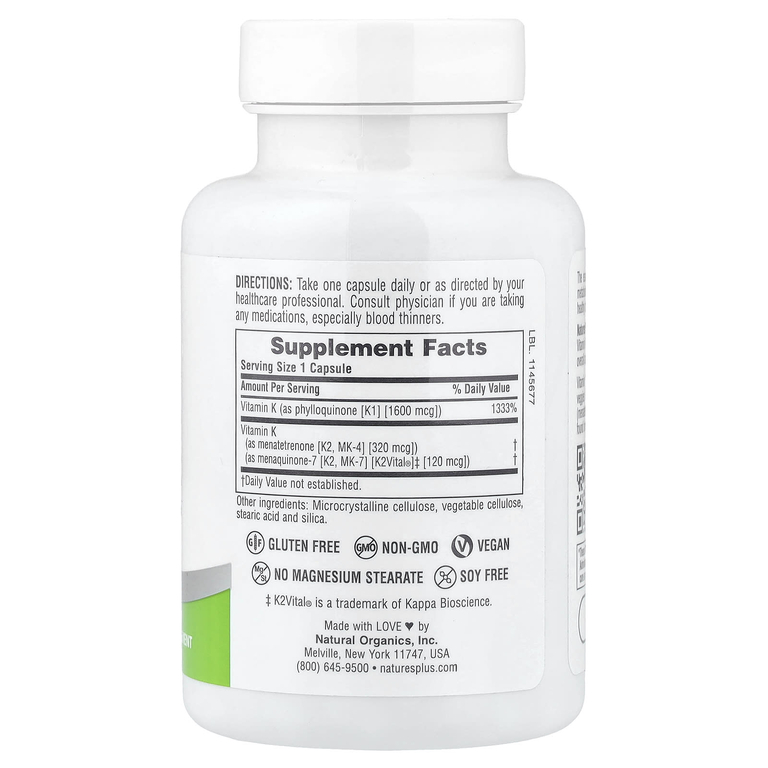 NaturesPlus, Pro Super K, комплекс с витамином K, 60 капсул (2040 мкг в 1 капсуле)