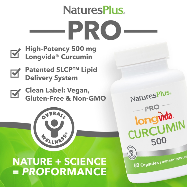 NaturesPlus, Pro Longvida®, оптимизированный куркумин, 500 мг, 60 капсул