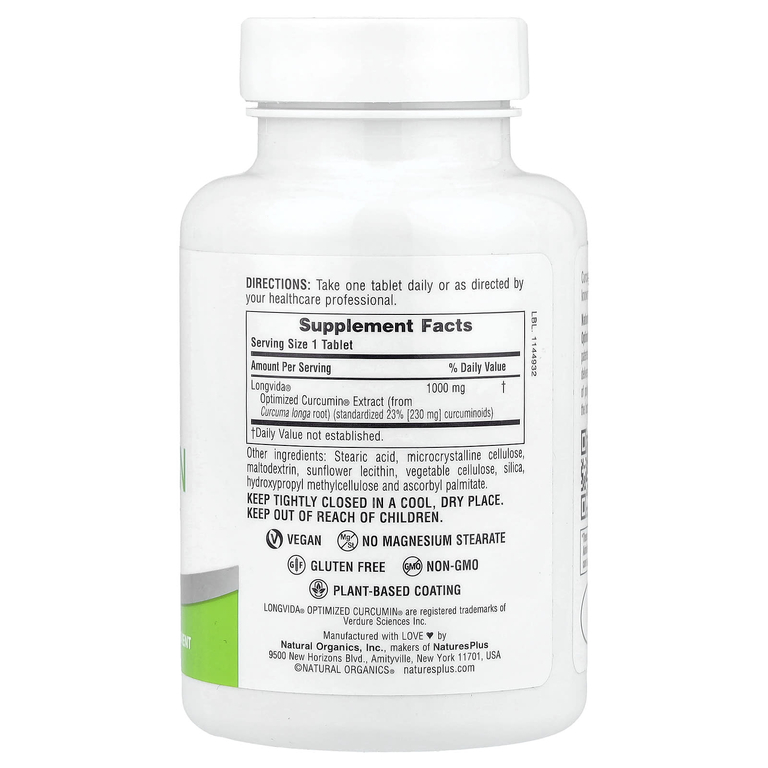 NaturesPlus, Pro Longvida® Curcumin 1000, 1000 мг, 30 таблеток
