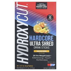 Hydroxycut, Hardcore Ultra Shed, напиток в стиках, мандарин и мимоза, 20 пакетиков по 6 г (0,2 унции)