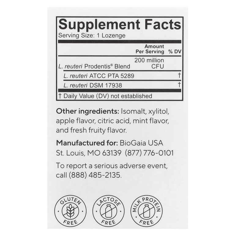 BioGaia, Prodentis®, пробиотик для здоровья полости рта, яблоко, 30 пастилок