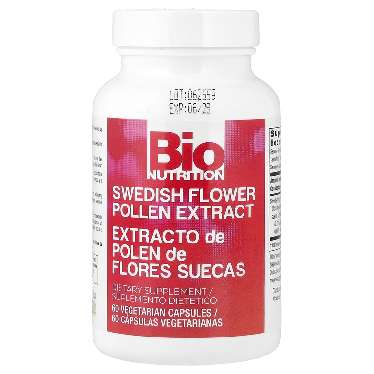 Bio Nutrition, экстракт цветочной пыльцы шведов, 60 вегетарианских капсул (500 мг в 1 капсуле)