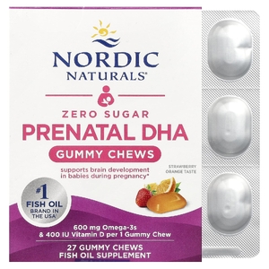 Nordic Naturals, ДГК для беременных, со вкусом клубники и апельсина, 27 жевательных таблеток