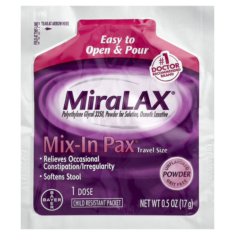 MiraLAX, Mix-In Pax®, без зерен, без добавок, 20 пакетиков по 17 г (0,5 унции)