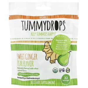Tummydrops, органическая груша со сладким имбирем, 33 пастилки