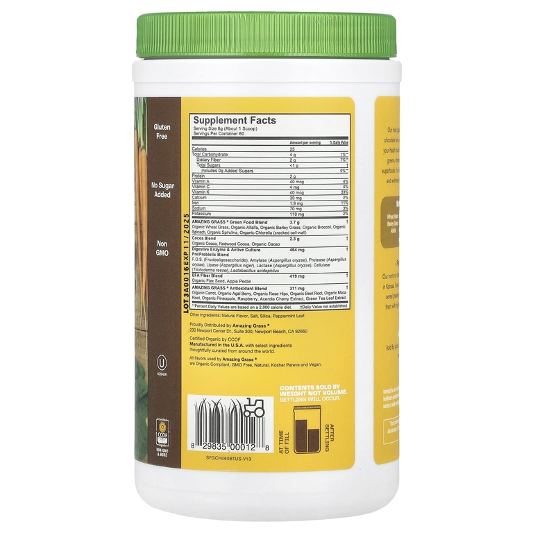 Amazing Grass, смесь зелени, фруктов и ягод, шоколад, 480 г (1,06 унции)