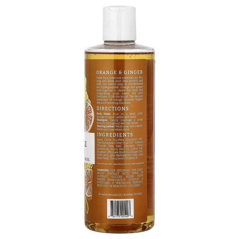 Dr. Jacobs Naturals, кастильский гель для душа на растительной основе, эфирное масло апельсина и имбиря, 473 мл (16 унций)