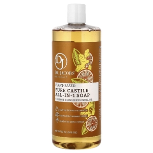 Dr. Jacobs Naturals, растительное чистое кастильское мыло, универсальное мыло, эфирное масло апельсина и имбиря, 946 мл (32 унции) (Товар снят с продажи) 