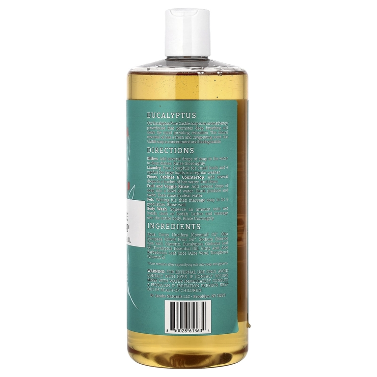 Dr. Jacobs Naturals, Чистое кастильское универсальное мыло на растительной основе с эфирным маслом эвкалипта, 946 мл (32 унции) (Товар снят с продажи) 