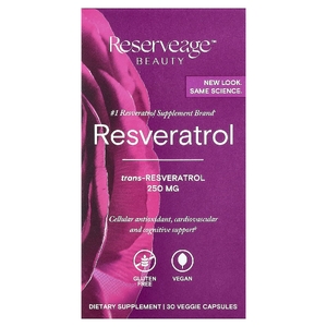 Reserveage Beauty, Ресвератрол, 30 растительных капсул