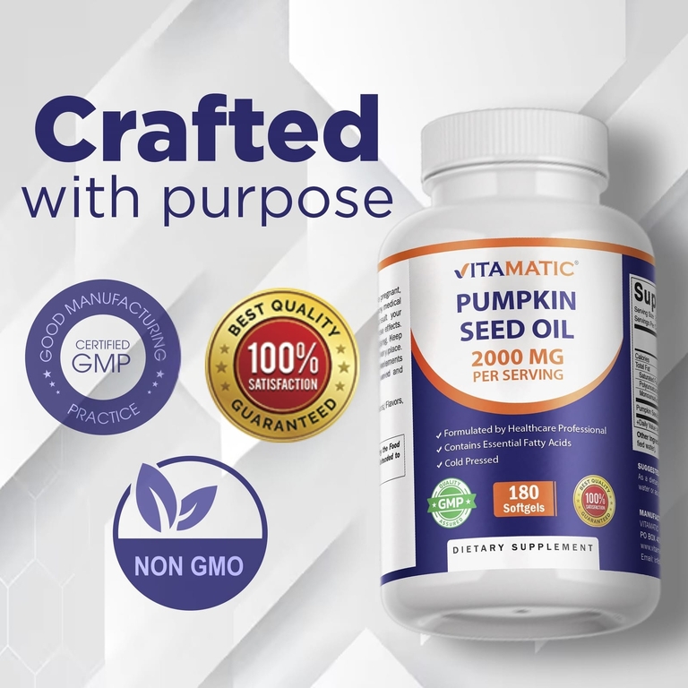 Vitamatic, тыквенное масло, 180 капсул (1000 мг в 1 капсуле)
