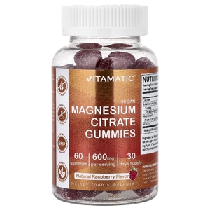 Vitamatic, жевательные таблетки с цитратом магния, со вкусом натуральной малины, 60 жевательных таблеток