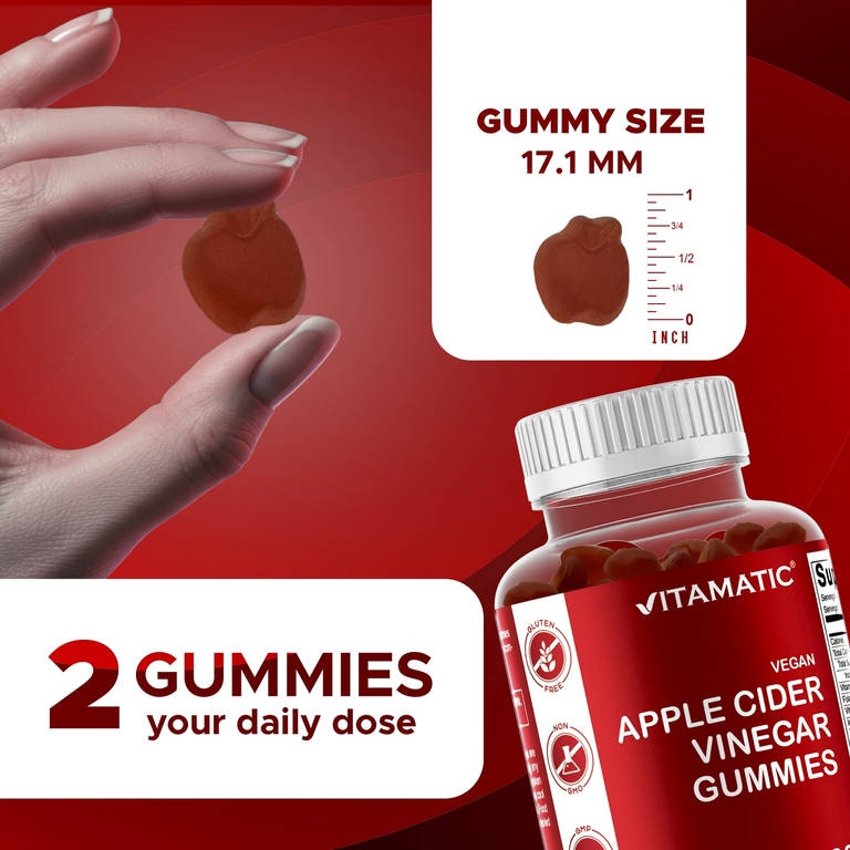Vitamatic, веганские жевательные таблетки с яблочным уксусом, со вкусом натурального яблока, 60 жевательных таблеток